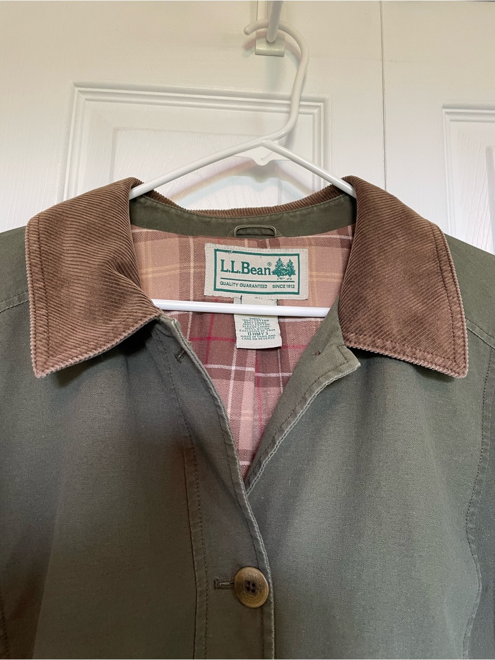 L.L. Bean 3XL Olive Green Field Barn Chore Jacket plaid lined Corduroy Collar - Picture 3 of 13
